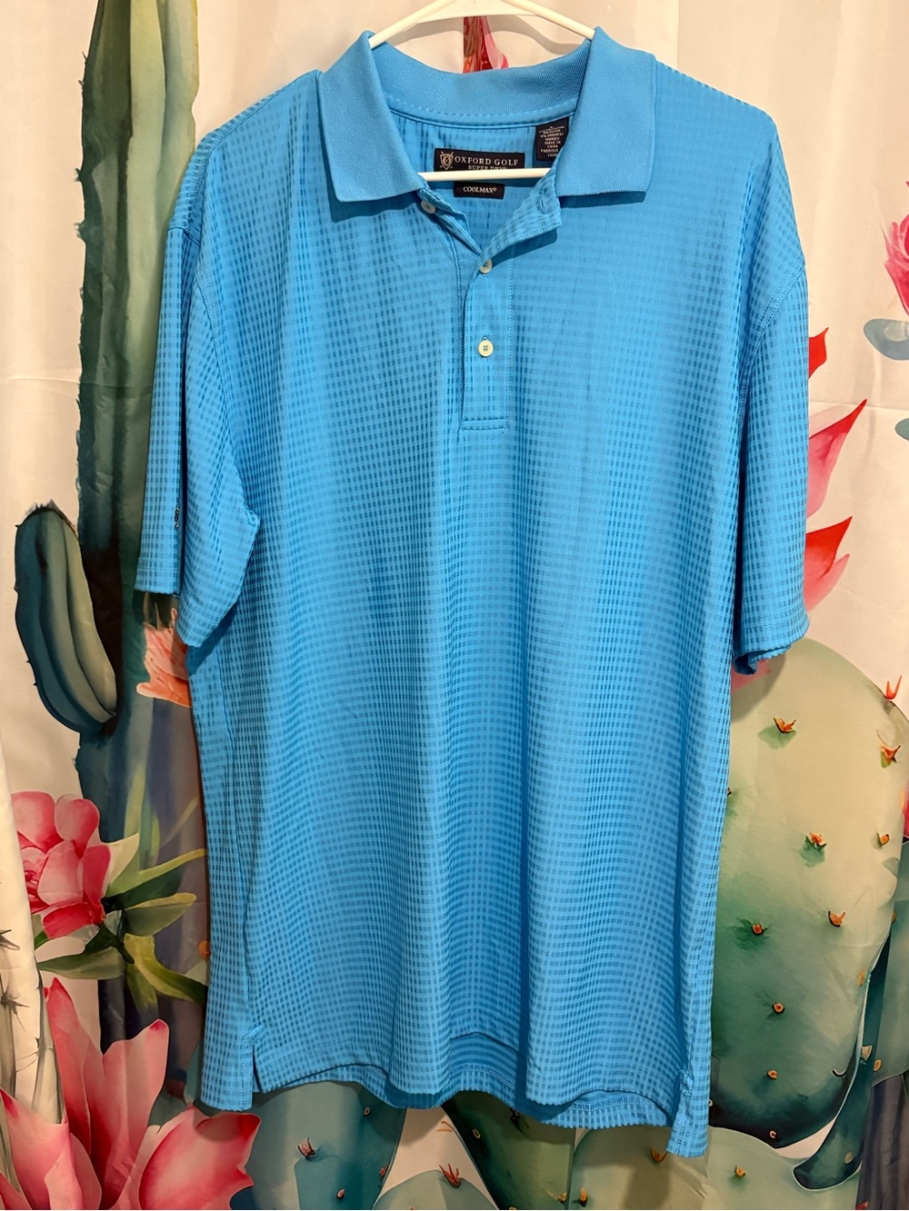 Oxford Golf Coolmax Men's L Blue Check Stretch Golf Polo Short Sleeve